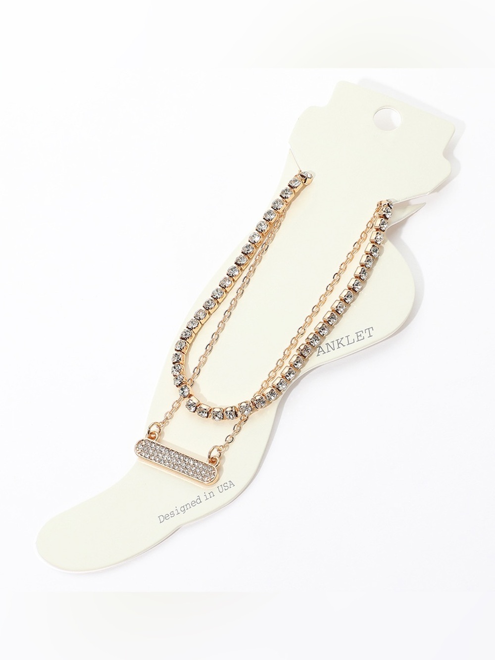Double Strand Crystal Anklet - Gold